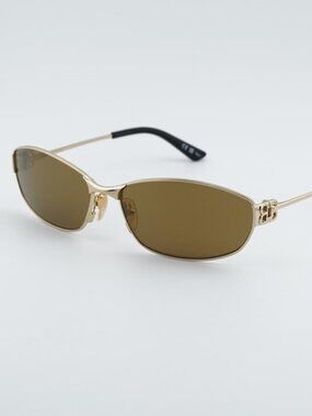 Balenciaga BB0336S 003 Unisex Sunglasses Gold Oval Frame, Mirror Lenses
